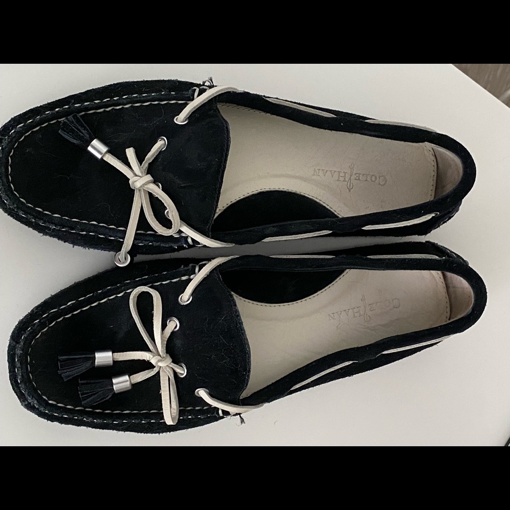 Cole Haan Black Suede Moccasins With Tassels